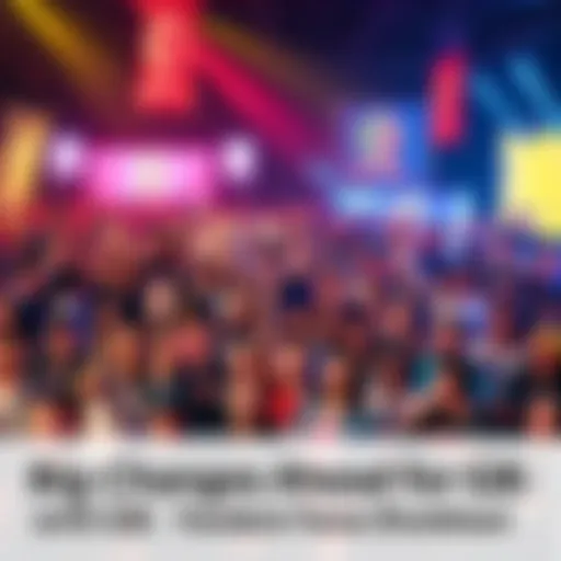 A large group of enthusiastic gamers celebrating at a gaming event, with banners and colorful displays around them.
