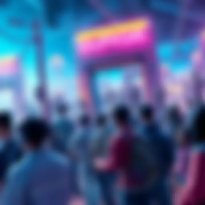 Gaming Community Surge A vibrant scene of gamers joining together, with a noticeable increase in active players on Nexon's server