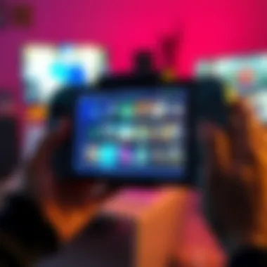 Gaming Console and Digital Games A person holding a gaming console with digital game downloads visible on a screen, questioning the relevance of physical games.