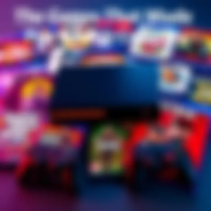 A gaming console surrounded by covers of popular games like GTA IV and Red Dead Redemption 2