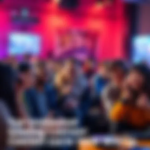 A group of diverse gaming content creators streaming and interacting with their audience in a lively setting