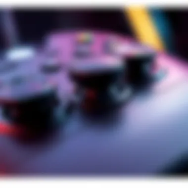 Gaming controller with stick drift A close-up of a gaming controller showing wear and tear on the joystick, highlighting the issue of stick drift.