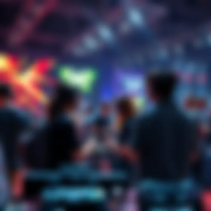 A group of gamers discussing controller compatibility for video games at a gaming convention