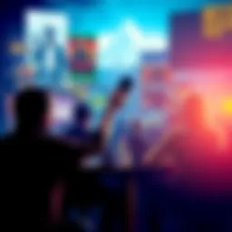 Gaming Debate People discussing and debating the best video game ever made, with various game covers in the background.