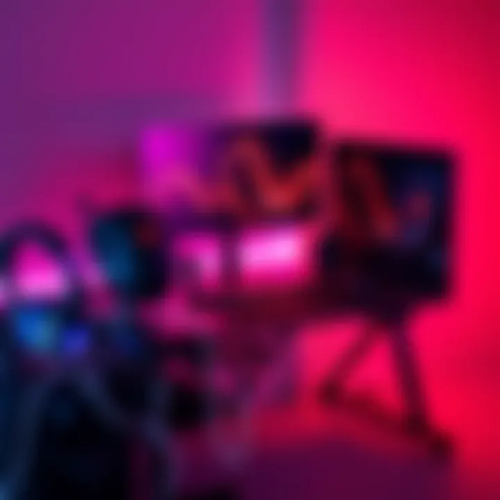 A modern gaming desk with a computer monitor, keyboard, and gaming accessories arranged neatly, showcasing effective cable management and stability.