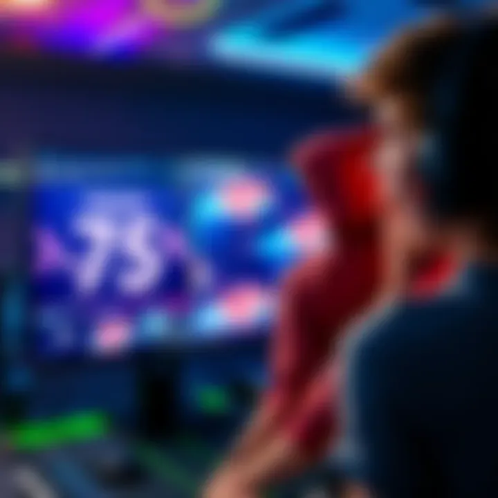 A gaming screen showing a 75% discount on popular video games with a player looking excited.