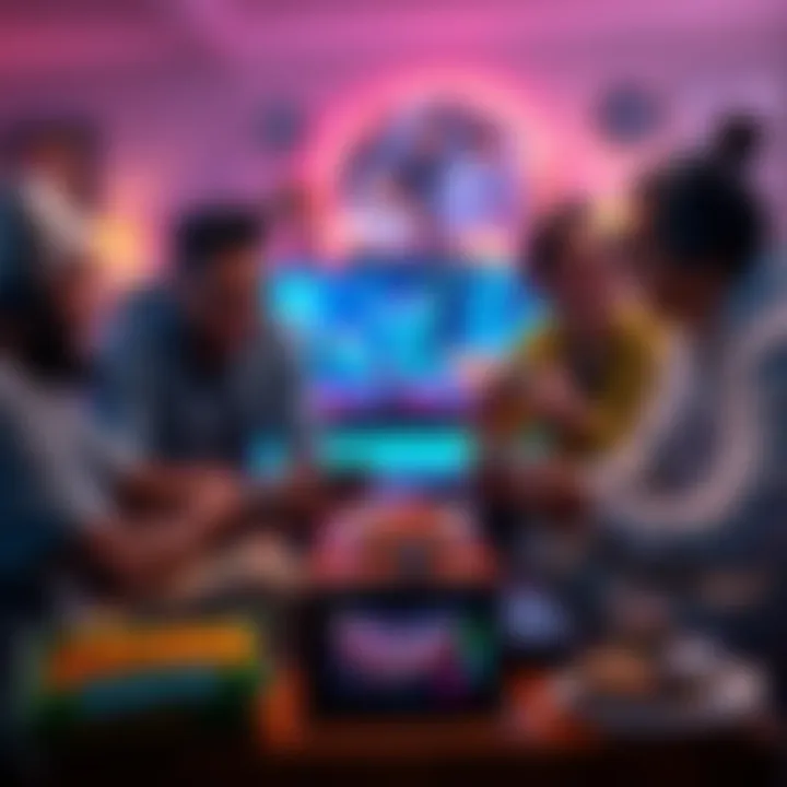 A group of diverse gamers discussing their favorite games in a cozy setting with controllers and snacks.