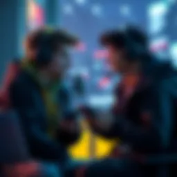 Two gamers discussing strategies for joining active PvP lobbies while playing together