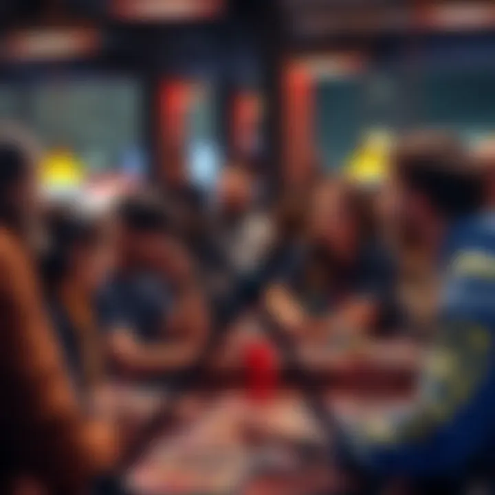 People sharing their gaming successes and challenges while discussing deck adjustments in a lively setting