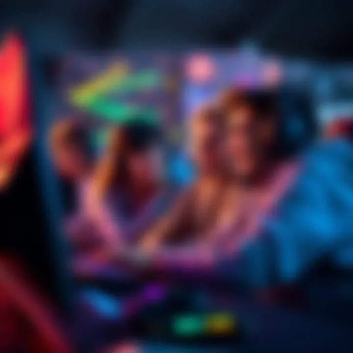 Gaming Friends Connection A player enjoying a gaming session with friends, chatting and laughing together on headsets, showing teamwork and friendship in gaming communities.