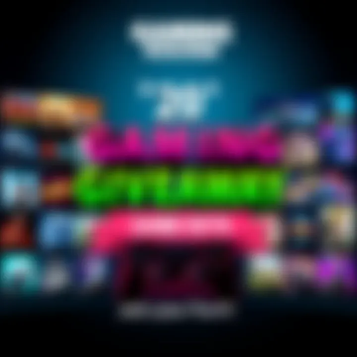 Gaming Giveaway Announcement A colorful graphic showcasing 20 popular game titles available in a giveaway, with vibrant gaming imagery and a call to action for participants to comment their top choices.