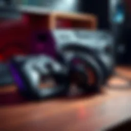 Gaming Headphones and Game Controller A pair of gaming headphones next to a game controller on a wooden desk, emphasizing a great audio experience in gaming.