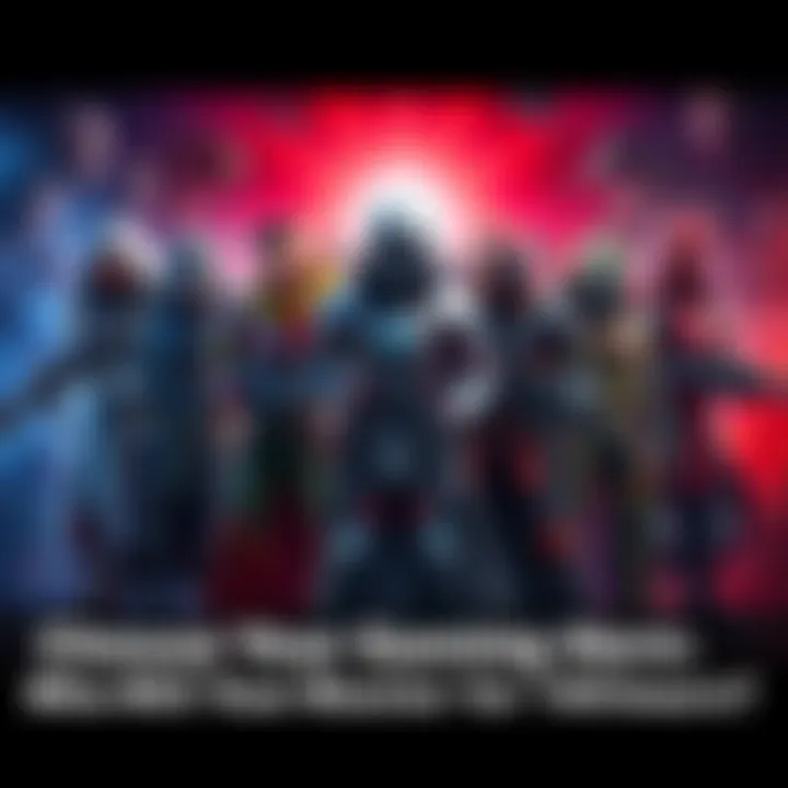 A group of diverse gaming heroes standing side by side, each showcasing their unique abilities, inviting players to choose one for 100 hours of play.