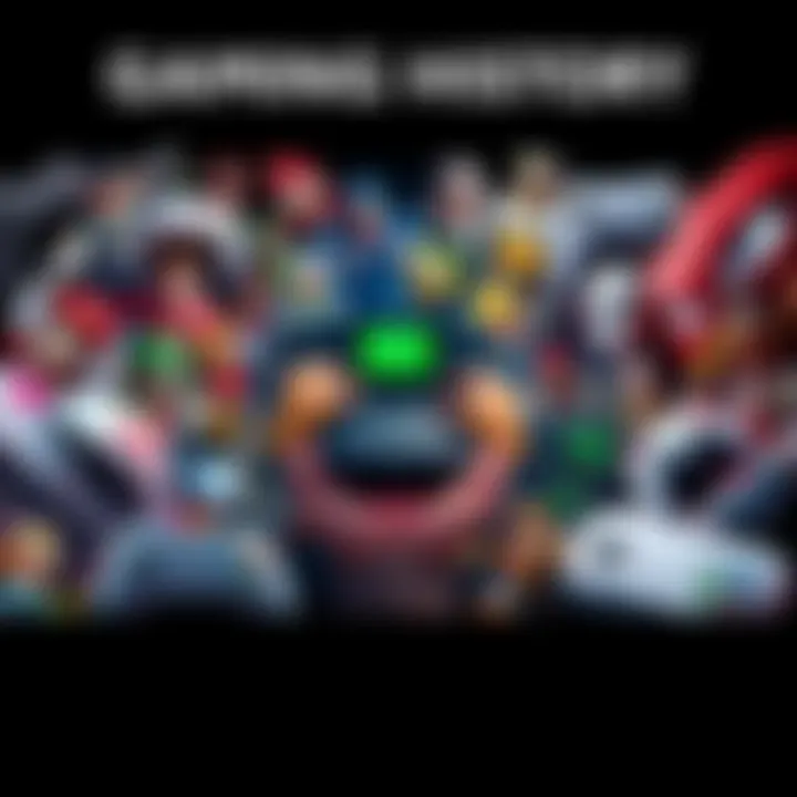 Gaming History Collage A collage showcasing various iconic video game characters and consoles from different decades, representing the evolution of gaming.