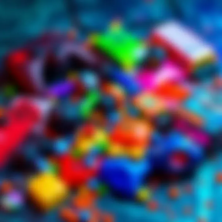 A collection of vibrant game loot and goop items scattered on a digital background