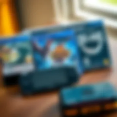 An assortment of Monster Hunter game cases and a PSP on a wooden table, showcasing the author's game collection journey.