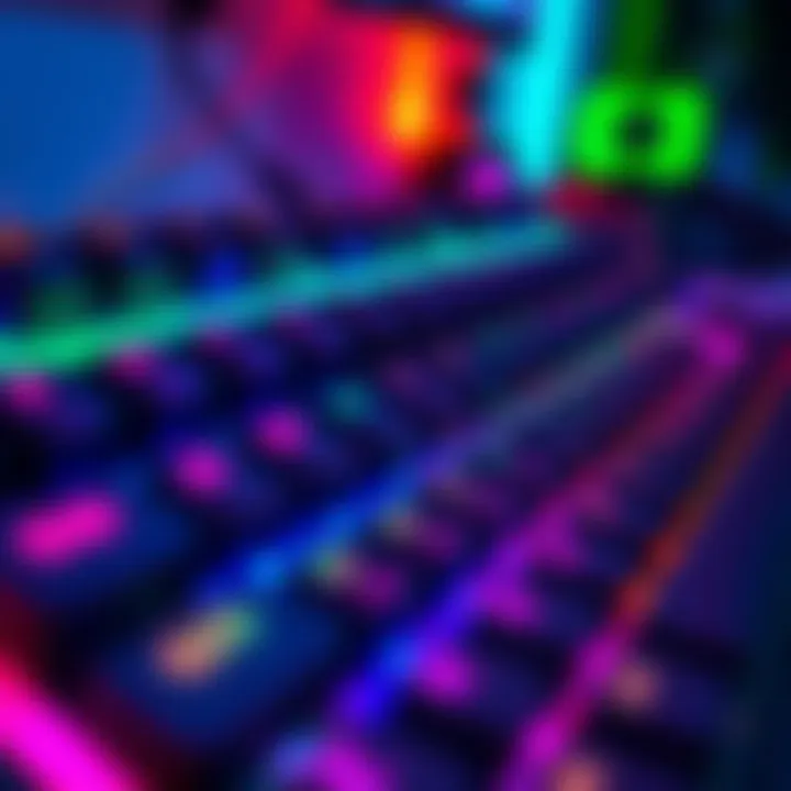 A close-up of a mechanical gaming keyboard highlighting the 8000Hz polling rate feature, with colorful backlighting and key switches visible.