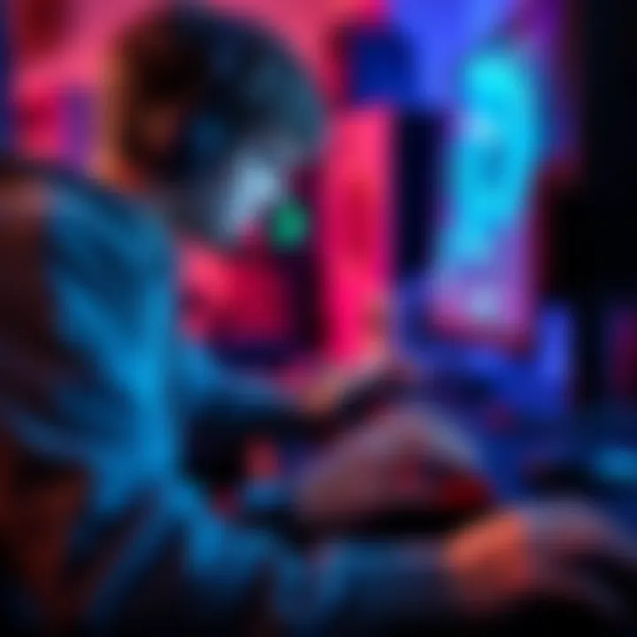 A gamer adjusting key bindings on a computer, focused on the keyboard and mouse