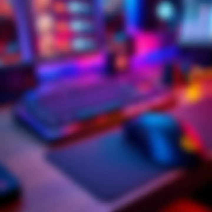 A gaming keyboard with customized keybinds and a mouse on a desk