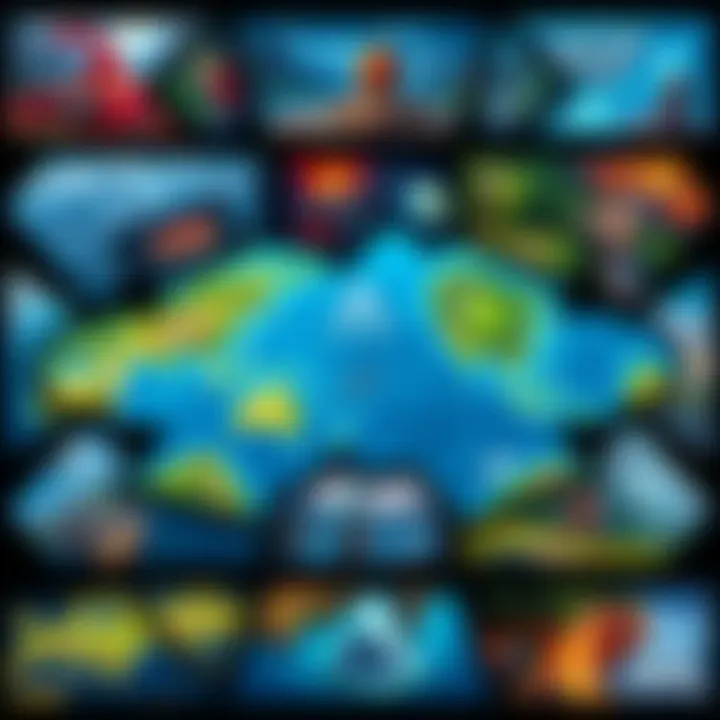 A collage of various gaming maps showcasing different environments, representing the impact of map picks in competitive play.