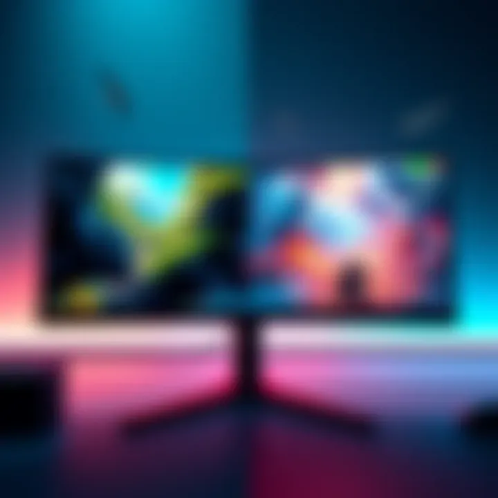 A side-by-side view of a 1080p and a 1440p gaming monitor displaying vibrant game scenes.