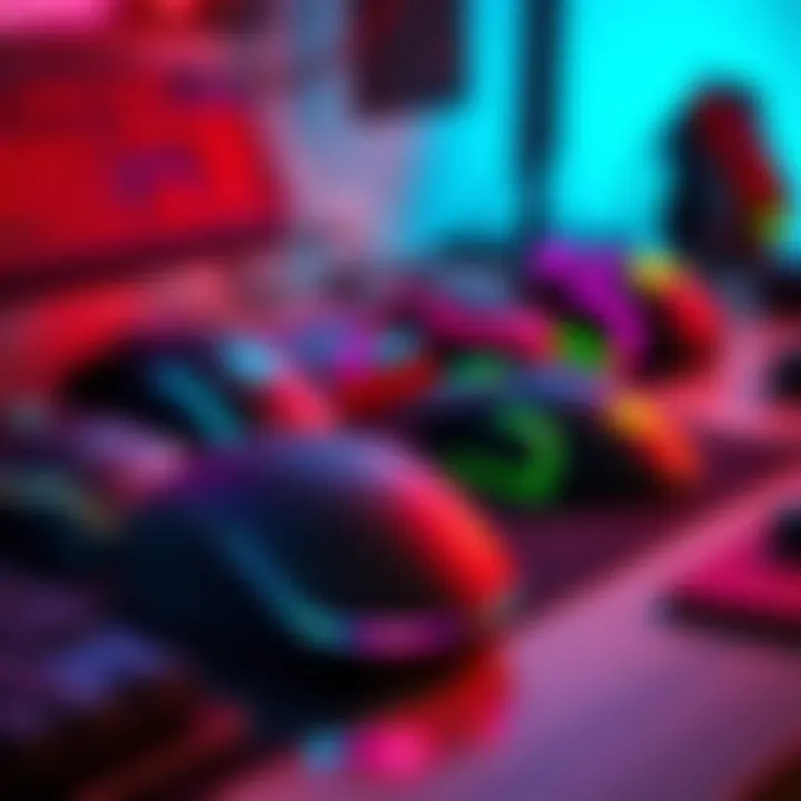 Gaming Mouse Options A selection of high-performance gaming mice on a desk, showcasing various designs and features.
