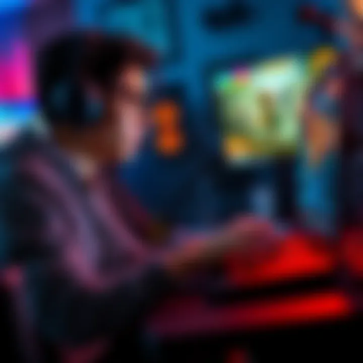 A person playing a souls-like game on a gram laptop, showing heat indicators and a focused expression
