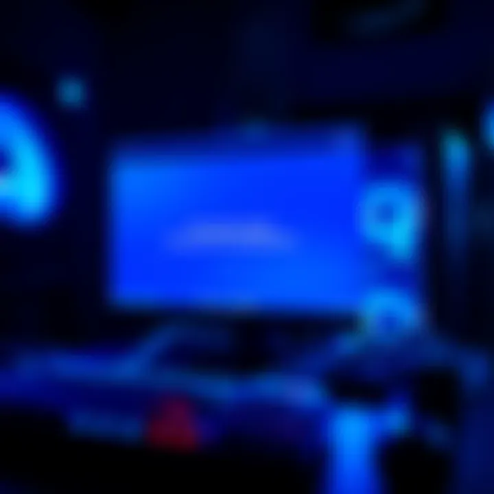 Gaming PC with a blue screen error A powerful gaming computer displaying a blue screen of death error during gameplay