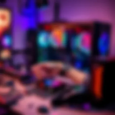 Gaming PC Build A person assembling parts of a gaming PC on a desk, with components spread out, including a motherboard, graphics card, and power supply.