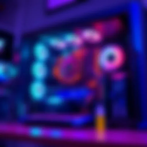 A detailed view of a finished gaming PC setup with components like the Ryzen 9 CPU and RTX 5070Ti GPU visible.