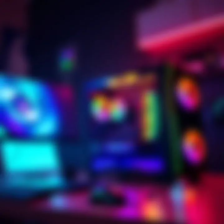 Gaming PC Contest A modern gaming PC setup with colorful RGB lights and gaming accessories, representing a contest prize.