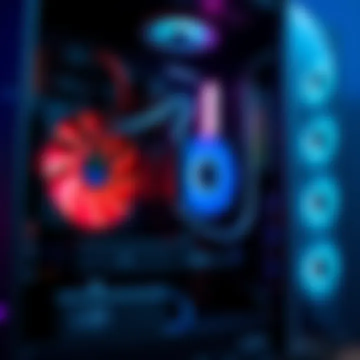 A gaming PC with a visible cooling system featuring fans and heat sinks