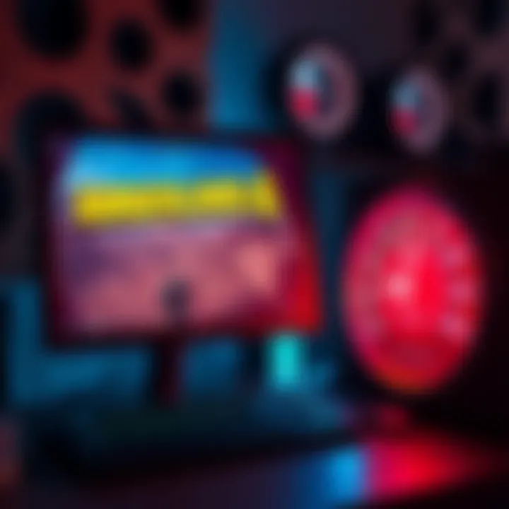 A gaming setup showing a monitor with Borderlands 4 on screen, and a temperature gauge indicating high CPU temperature.