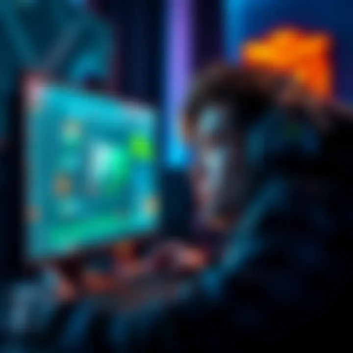 A gamer looking frustrated at a PC screen showing low FPS performance issues while gaming