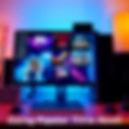 A powerful gaming PC setup displaying various popular game titles on the screen, including Grey Zone and Starfield.