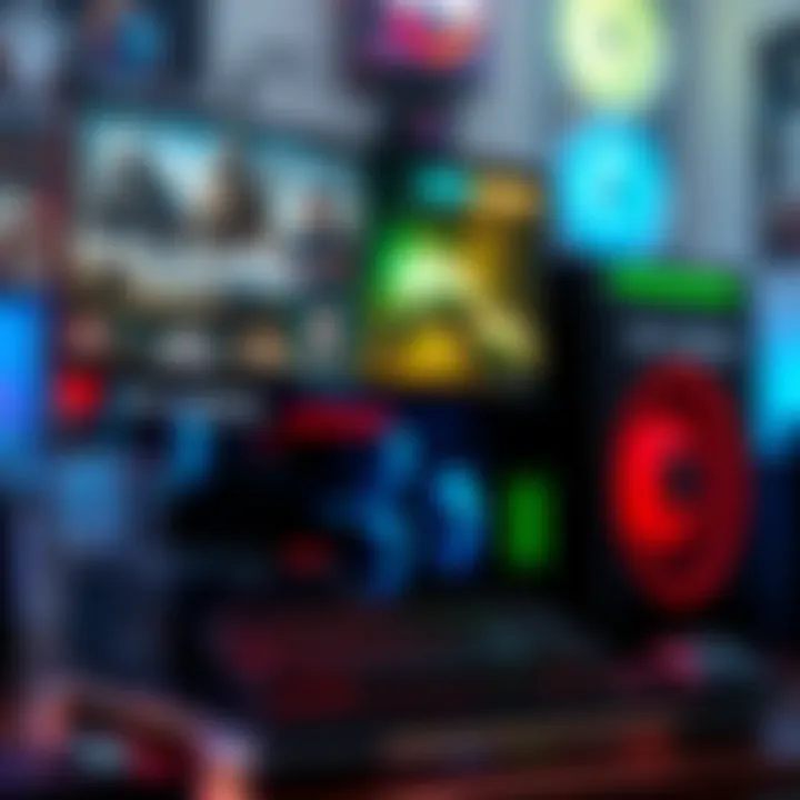 Gaming PC Setup A powerful gaming PC with a Ryzen 7 processor and 32GB RAM, displaying popular game titles on the monitor.