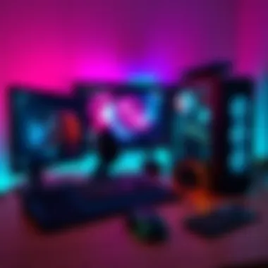 Gaming PC Setup High-end gaming PC setup with a monitor, keyboard, and mouse, showcasing the powerful equipment bought at a discount.