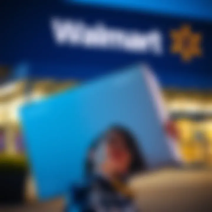 A person holding a box for a gaming PC outside Walmart, looking excited about the purchase.