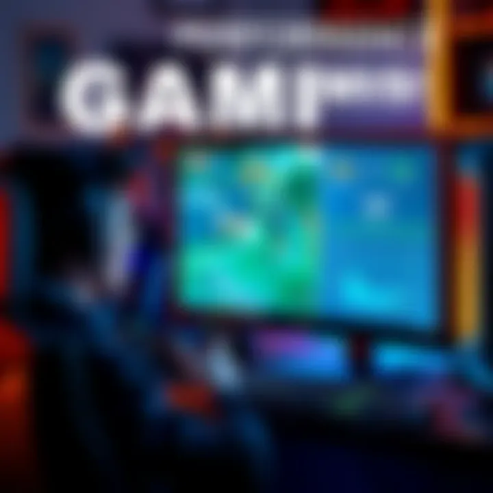 A computer setup with a frustrated gamer looking at a lagging game screen, highlighting CPU and RAM usage on a monitor.