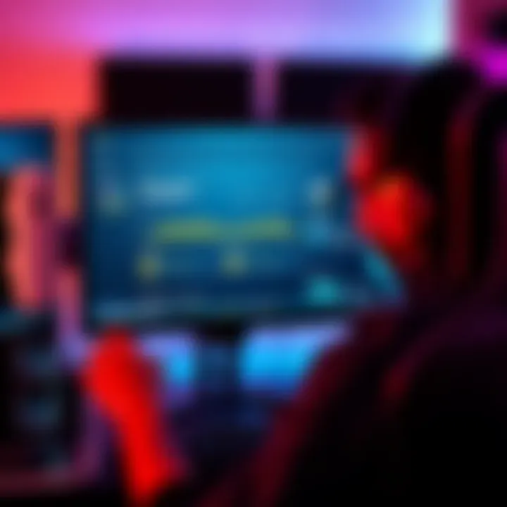 A person adjusting computer settings while gaming, showing a screen with performance metrics and background apps closed.