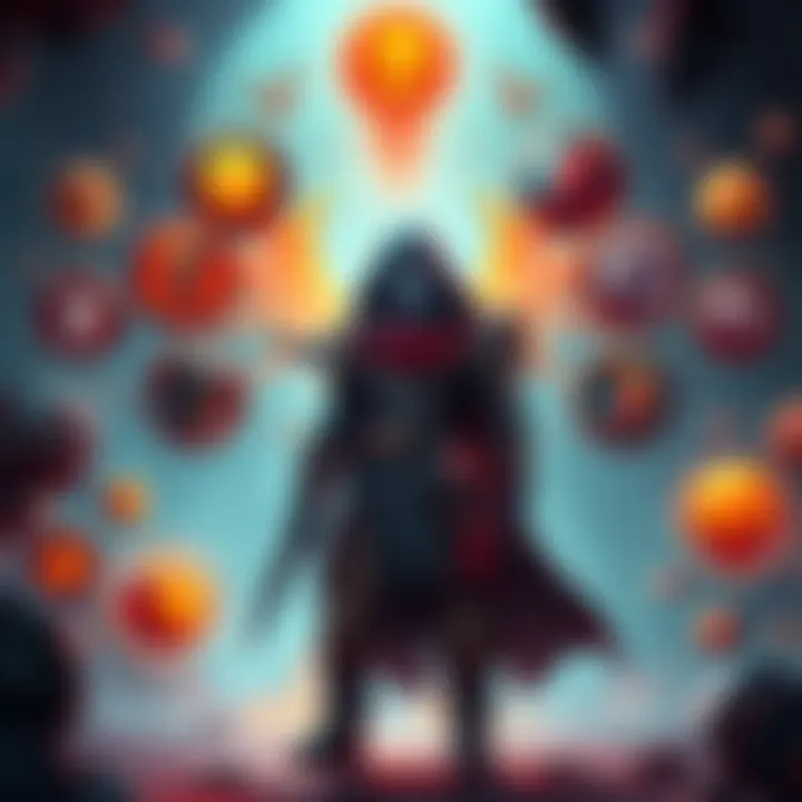 A visual representation of gaming perks, featuring a character in a fantasy setting surrounded by icons representing various abilities and enhancements, reflecting themes of strategy and gameplay.