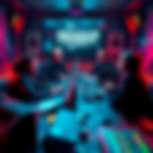 A group of four hosts discussing video games in a studio, with microphones and gaming equipment around them.