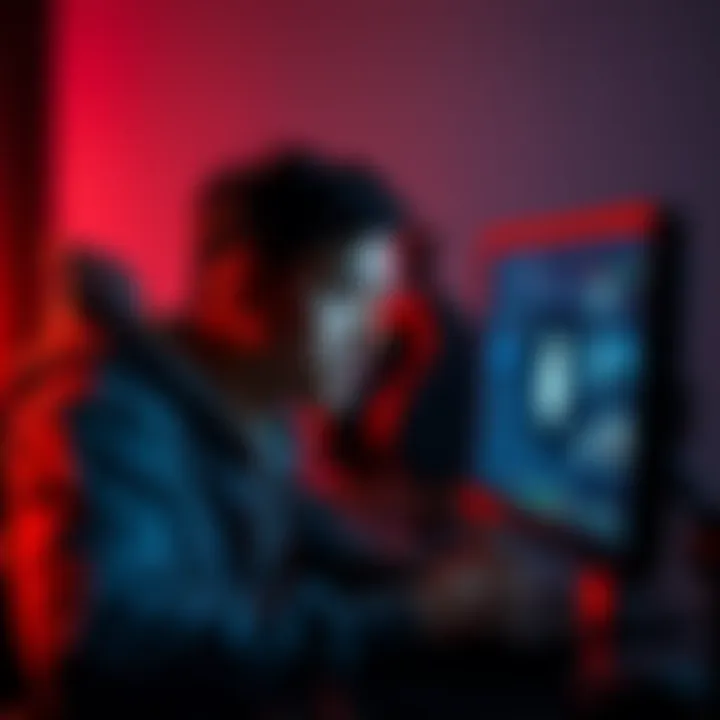 A person sitting at a computer, looking at gaming profile settings with a concerned expression, contemplating privacy options