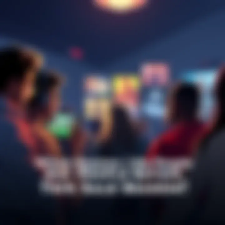 Group of people discussing popular video games during a sale season, with titles like Stardew Valley and Detroit: Become Human visible on their screens