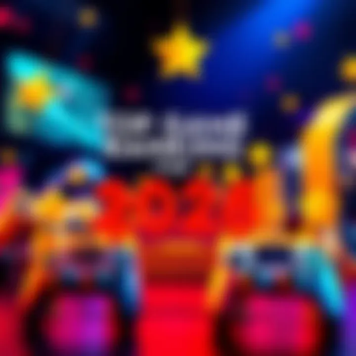 A colorful graphic showing top video games ranked for 2026 with stars and game controllers