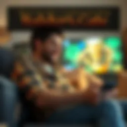 A person enjoying a new video game on a couch, looking relaxed and happy after finishing Baldur's Gate 3.