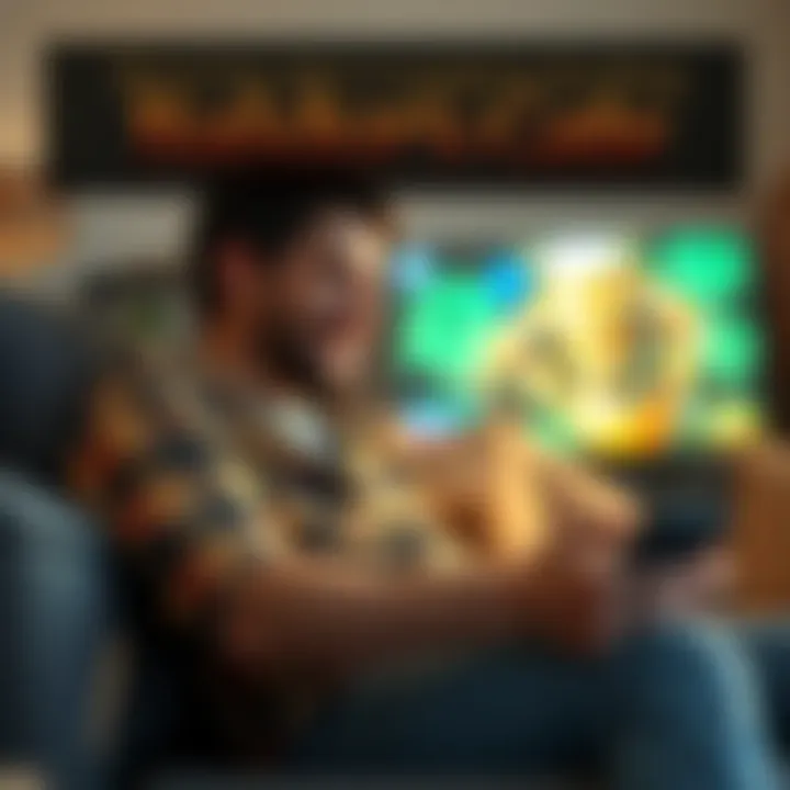 Gaming relief after Baldur's Gate 3 A person enjoying a new video game on a couch, looking relaxed and happy after finishing Baldur's Gate 3.