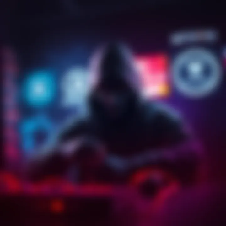 A depiction of a shadowy figure manipulating video game code, symbolizing potential sabotage against Arc Raiders, with logos of COD and Battlefield in the background.