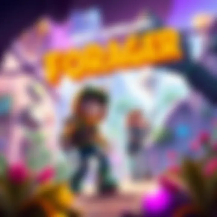 A vibrant gaming scene featuring colorful characters engaged in a lively adventure, highlighting various gameplay elements similar to Forager.