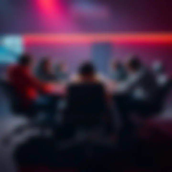 A group of players at a table strategizing together while two chairs are empty, showing teamwork and collaboration despite player absences